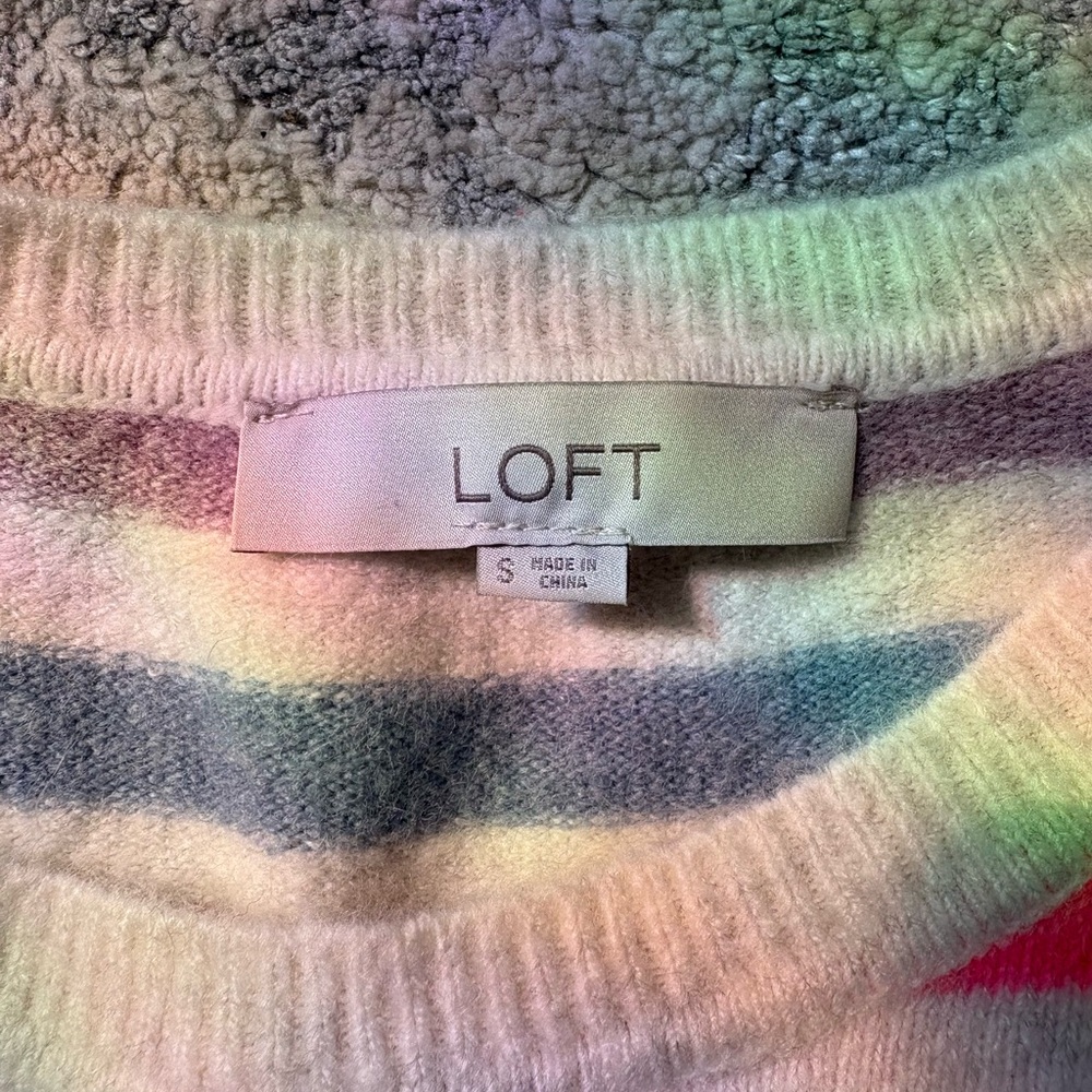 Loft Multicolor Stripe Scoop Neck Sweater - Pink, Light Blue & Burgundy - Picture 5 of 5